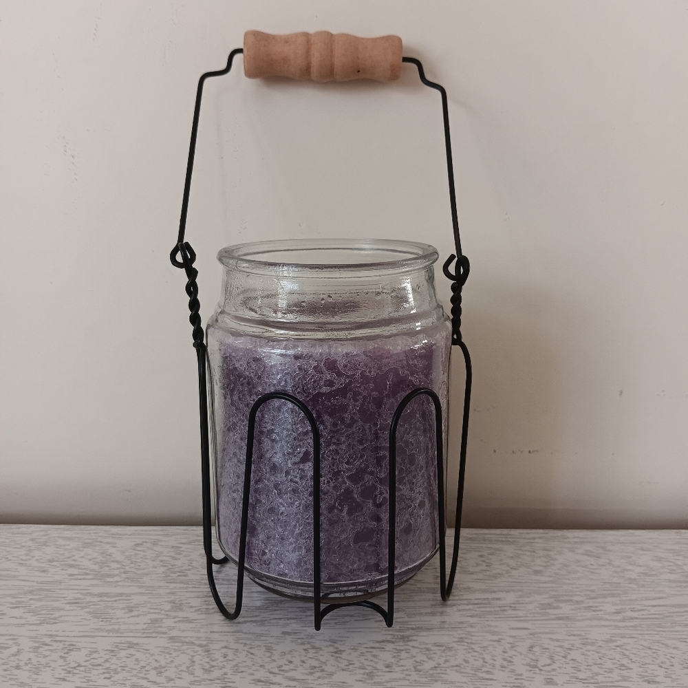 Vintage Black Metal Wire Candle Holder With Wood Handle For Jar Candles
